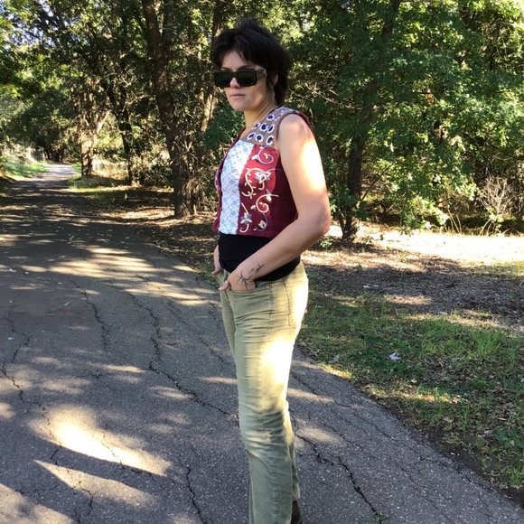 Vintage womens sweater vest M knit patchwork mix pattern button v-neck 80s 90s - Picture 4 of 13